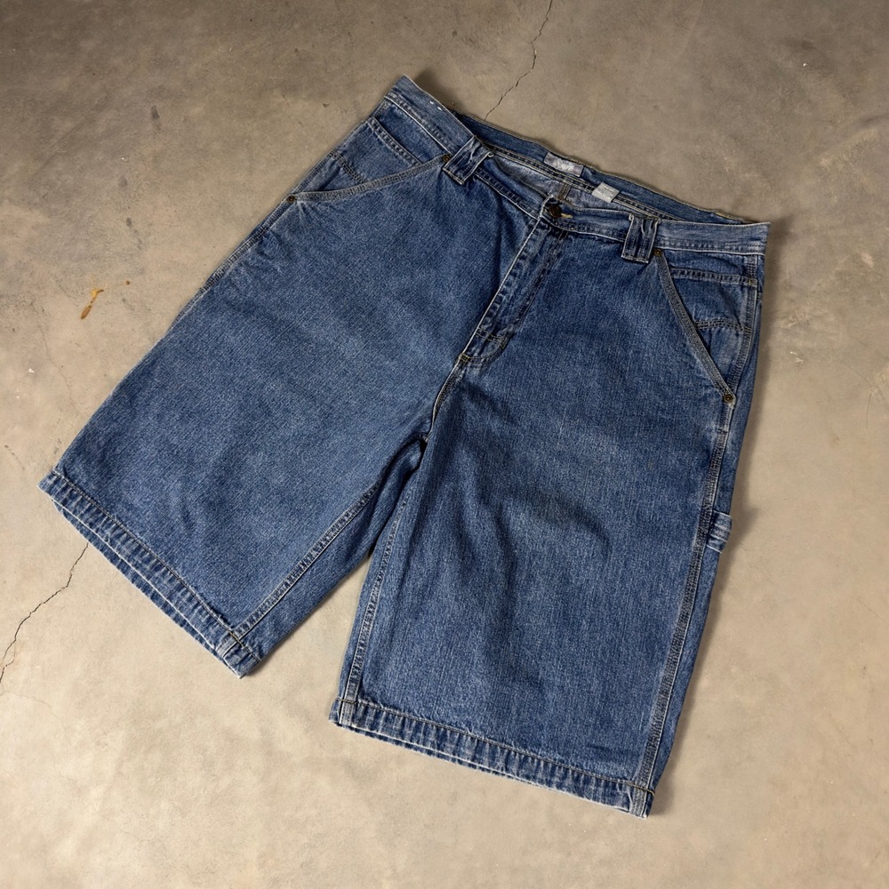 Vintage ‎ Y2K Utility Carpenter Denim Shorts Mens 38 Blue Baggy Skater Workwear